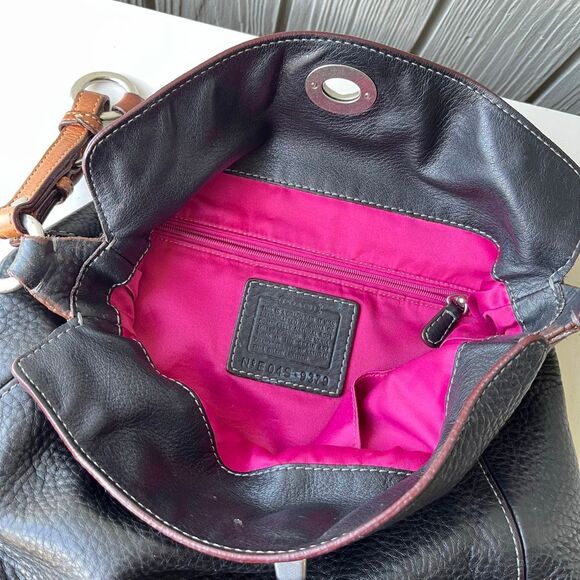 VTG Coach Legacy Black Pebbled Leather Hobo Bag | Fuchsia Lining 9379 - Picture 6 of 13